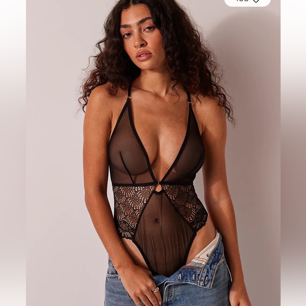 Free People Only Hearts Alicia Elegant Black Lace Bodysuit Sz Medium - New